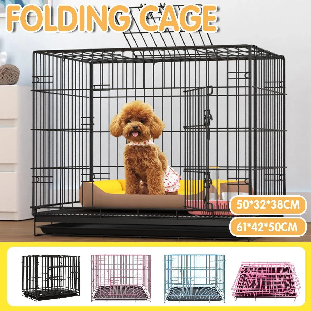 Foldable Metal Dog Crate, Blue, Large, 61 × 42 × 50 cm