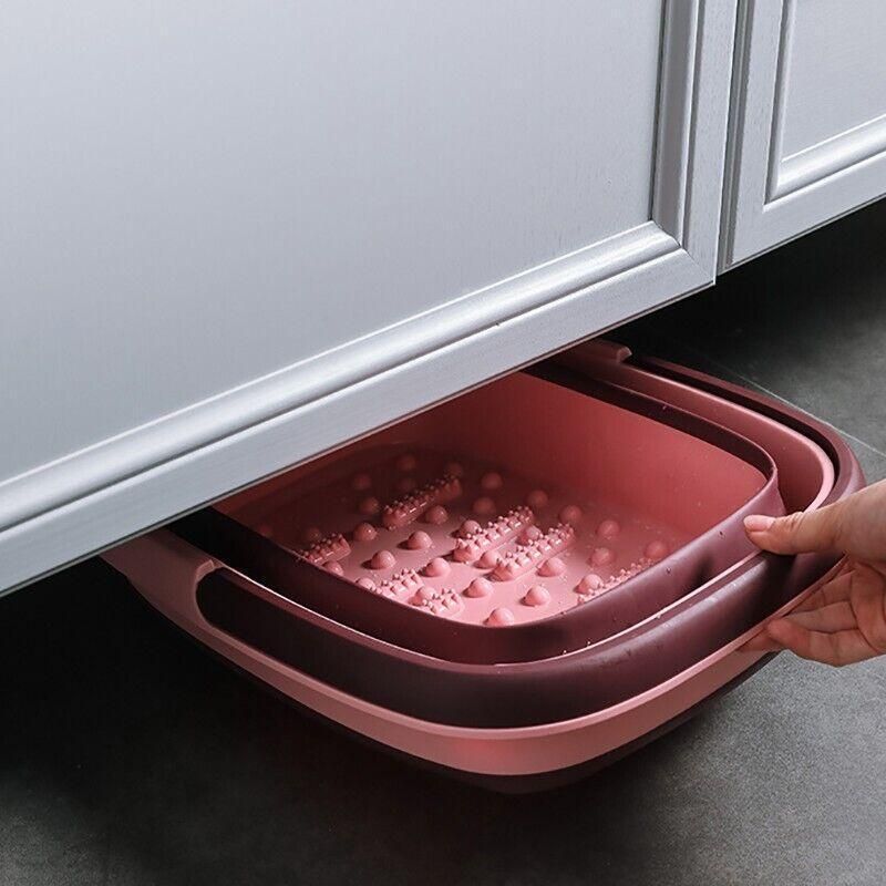 Folding Foot Spa Pedicure Bath Massage Tub Bucket Feet Basin Therapy Luxury - Green