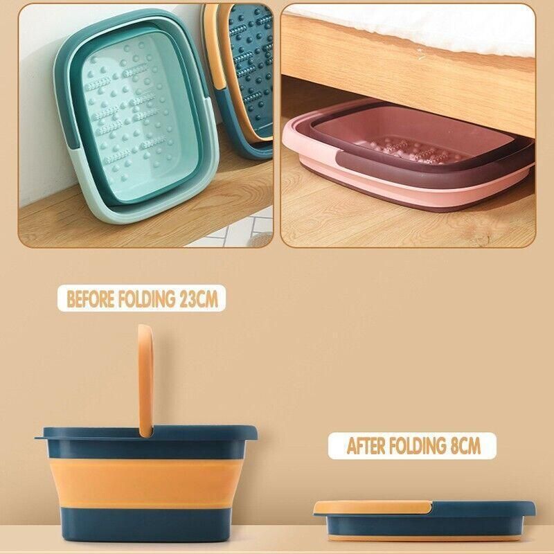 Folding Foot Spa Pedicure Bath Massage Tub Bucket Feet Basin Therapy Luxury - Green