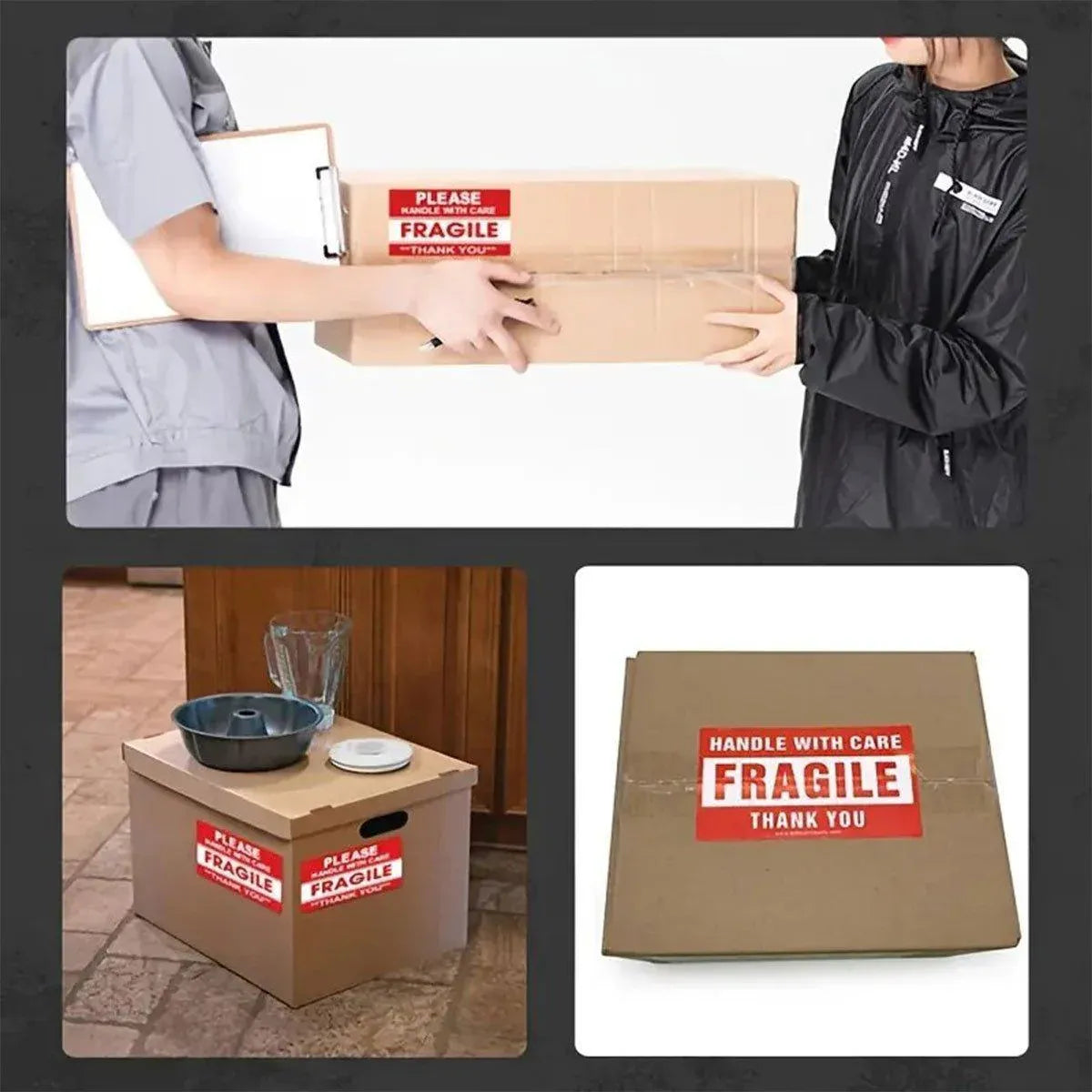 4Rolls Fragile Warning Label Stickers English Caution Handle With Care Packaging — product photo 4