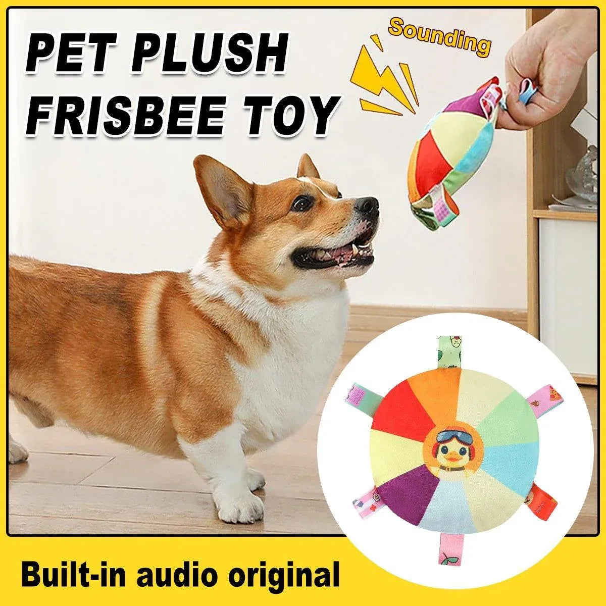 Plush Duck-Pattern Dog Fetch Disc with Bell - 16 cm