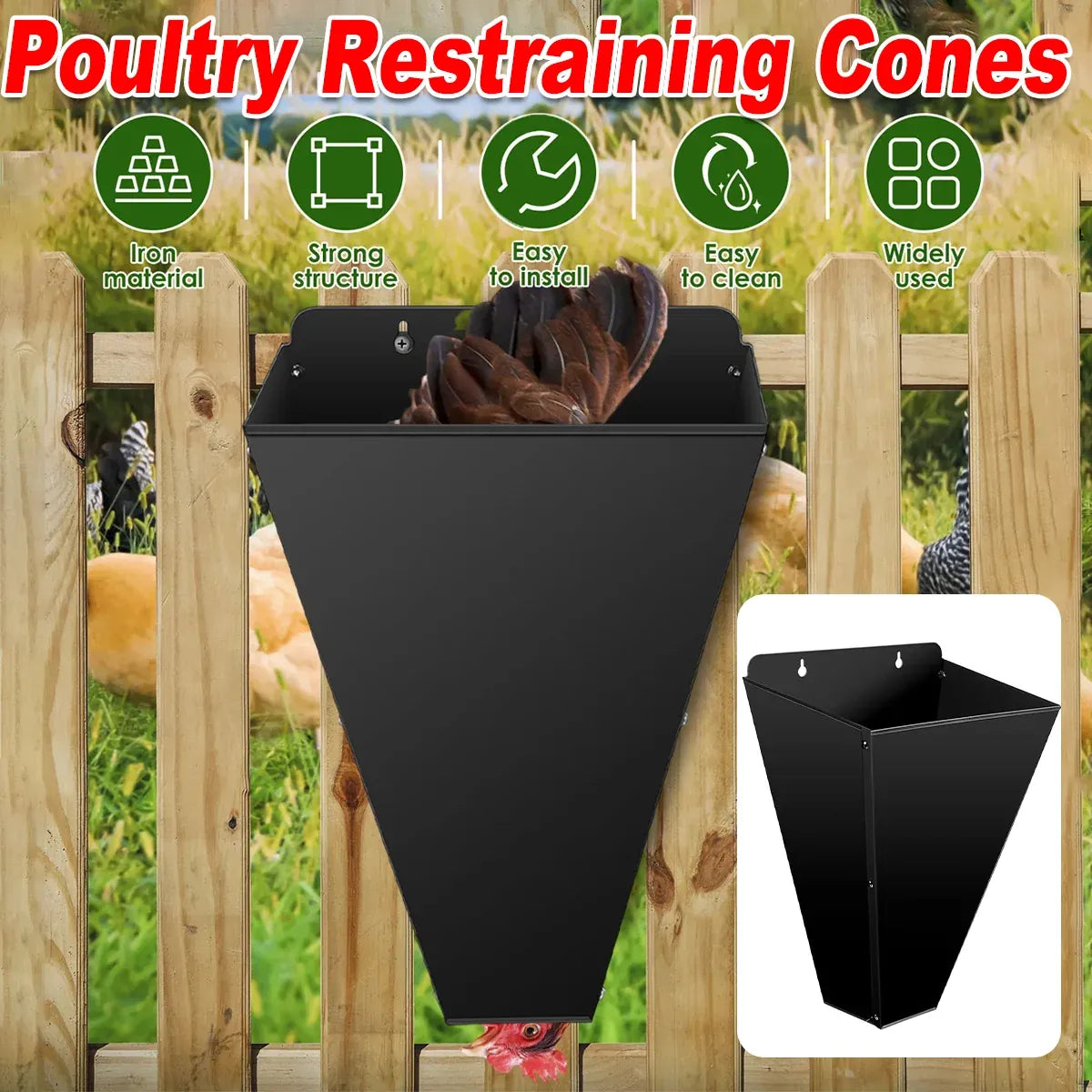 Metal Wall-Mount Poultry Restraint Cone - Black, 35.4 cm