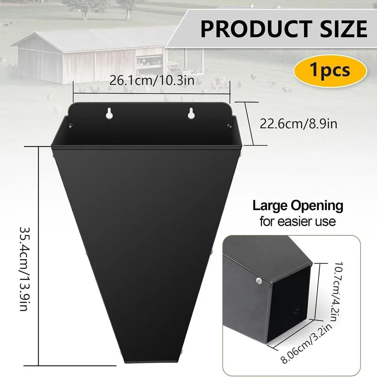 Metal Wall-Mount Poultry Restraint Cone - Black, 35.4 cm
