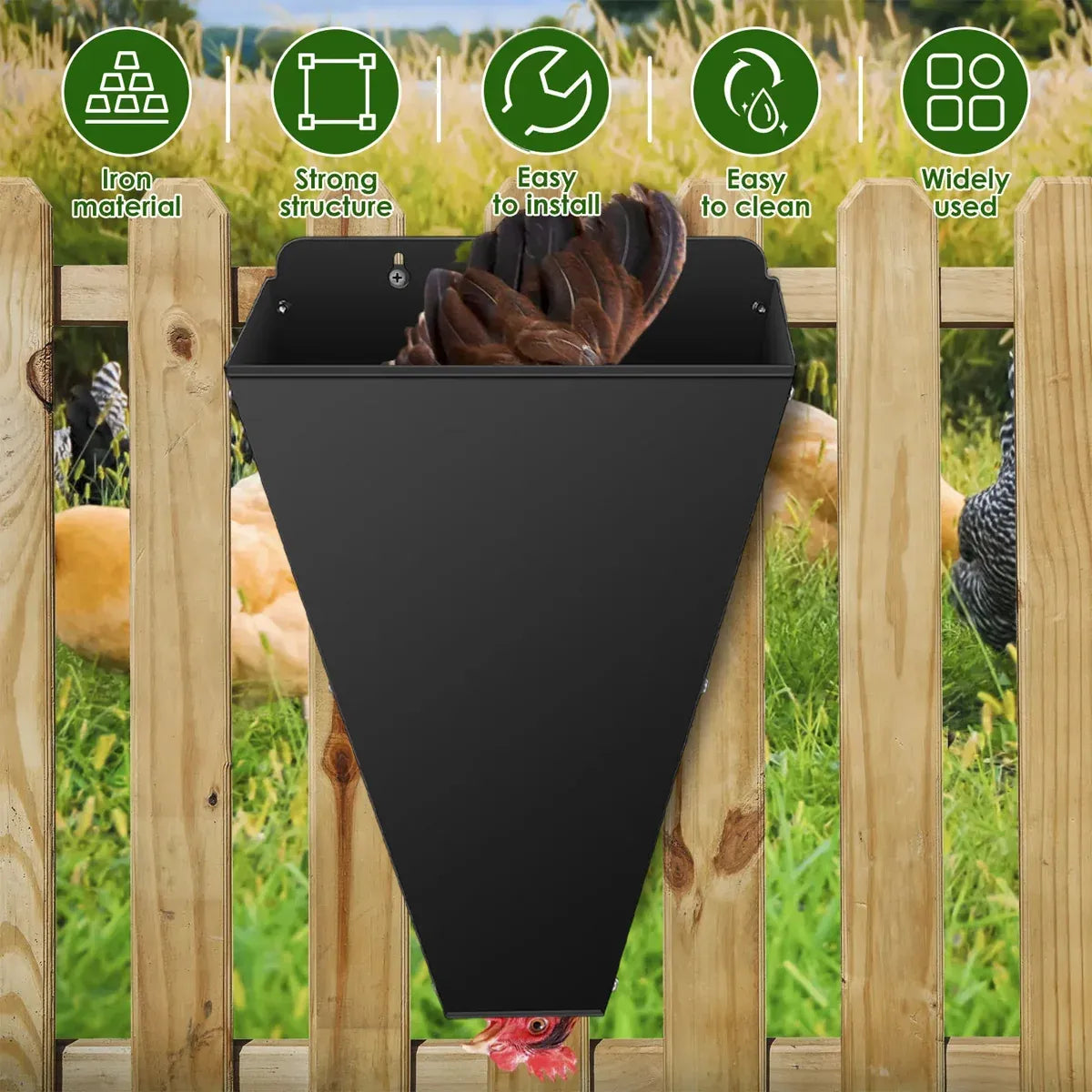 Metal Wall-Mount Poultry Restraint Cone - Black, 35.4 cm