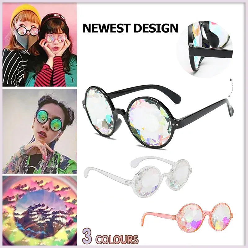 Festival Rave Kaleidoscope Glasses Prism Lens Crystal Effect Party Sunglasses - White