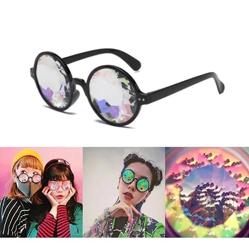 Festival Rave Kaleidoscope Glasses Prism Lens Crystal Effect Party Sunglasses - White
