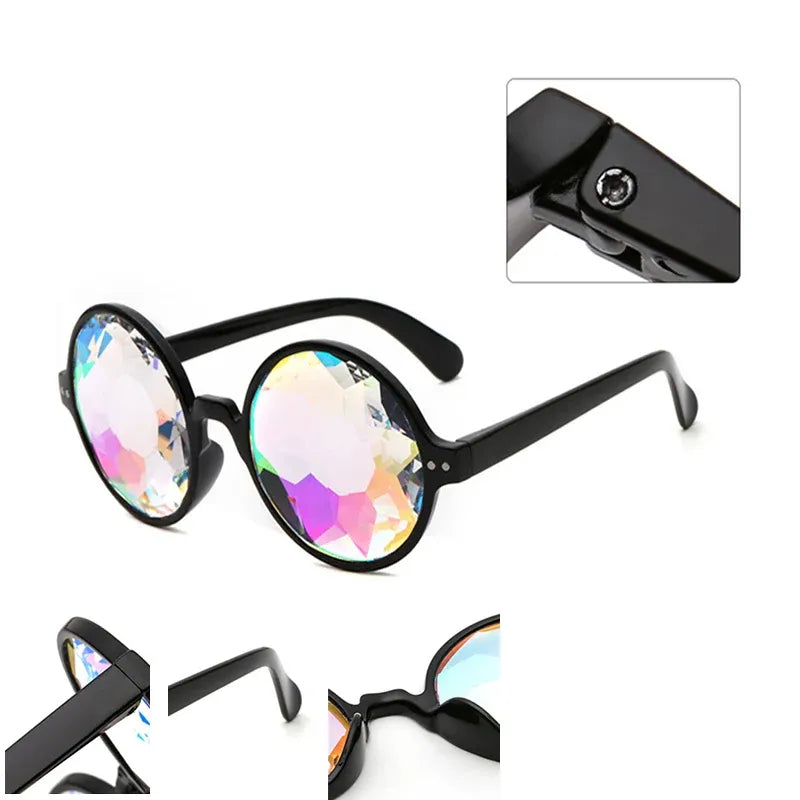 Festival Rave Kaleidoscope Glasses Prism Lens Crystal Effect Party Sunglasses - White