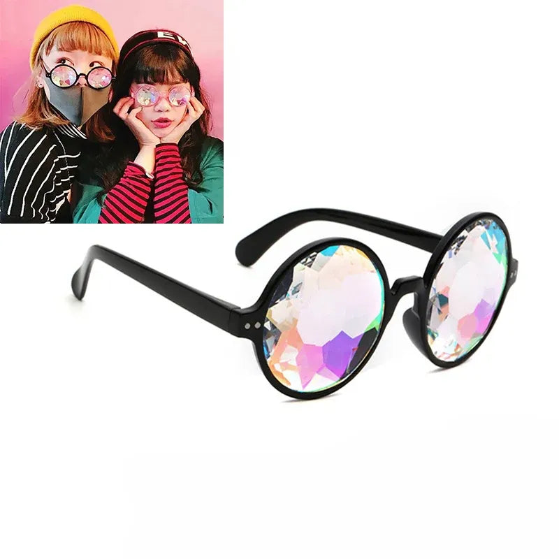 Festival Rave Kaleidoscope Glasses Prism Lens Crystal Effect Party Sunglasses - White