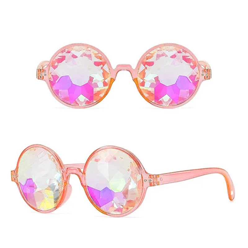 Festival Rave Kaleidoscope Glasses Prism Lens Crystal Effect Party Sunglasses - White