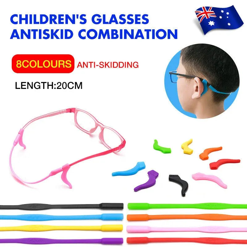 Silicone Glasses Strap and Ear Grip Set Eyeglasses Holder Cord with Hooks 20cm - Black