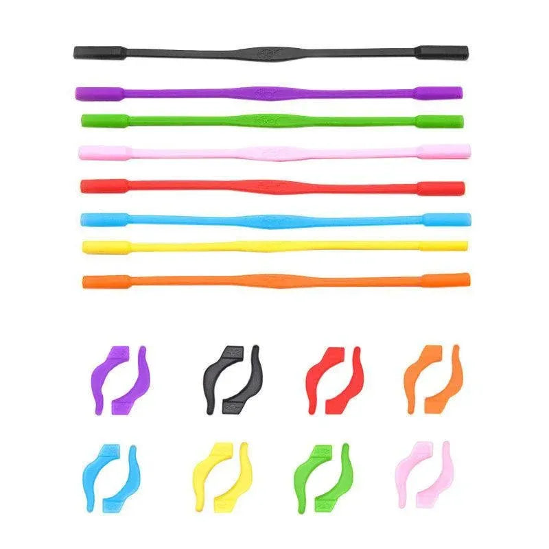 Silicone Glasses Strap and Ear Grip Set Eyeglasses Holder Cord with Hooks 20cm - Black
