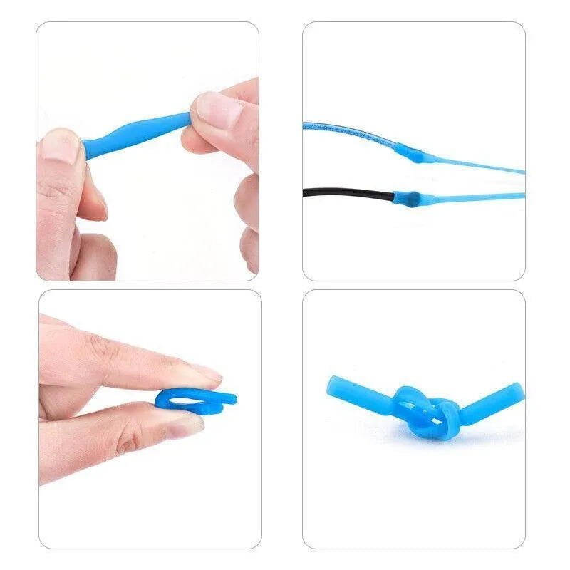 Silicone Glasses Strap and Ear Grip Set Eyeglasses Holder Cord with Hooks 20cm - Black