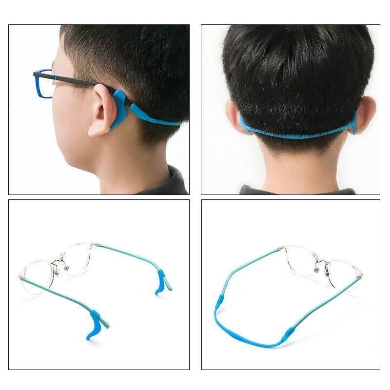 Silicone Glasses Strap and Ear Grip Set Eyeglasses Holder Cord with Hooks 20cm - Black