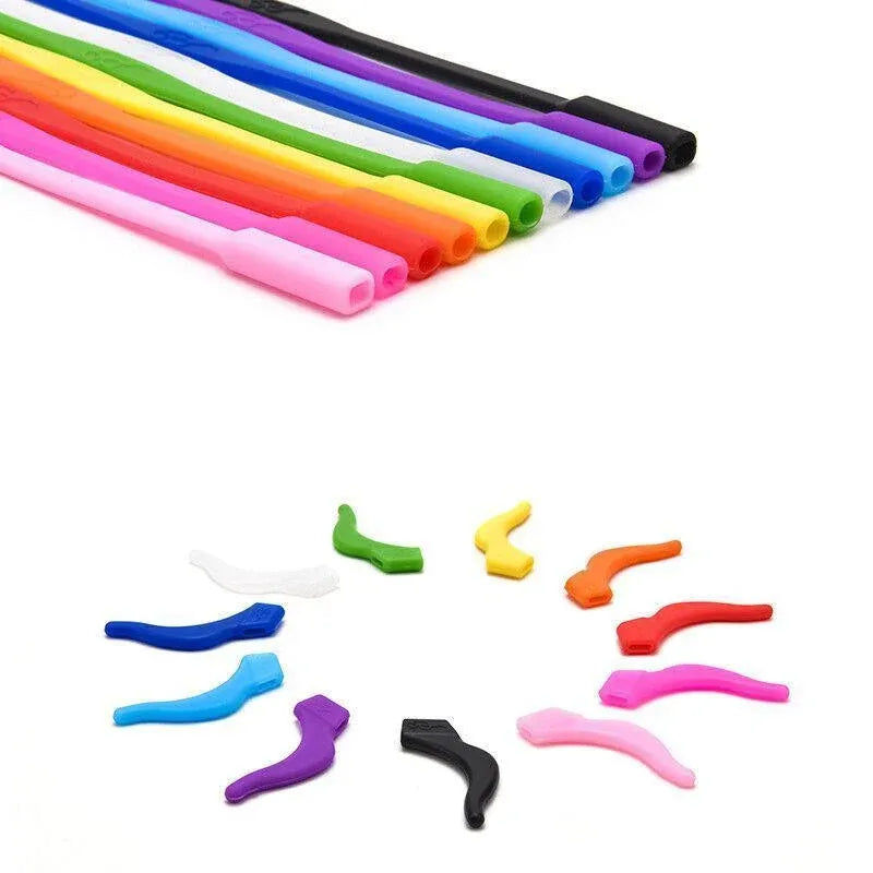 Silicone Glasses Strap and Ear Grip Set Eyeglasses Holder Cord with Hooks 20cm - Black