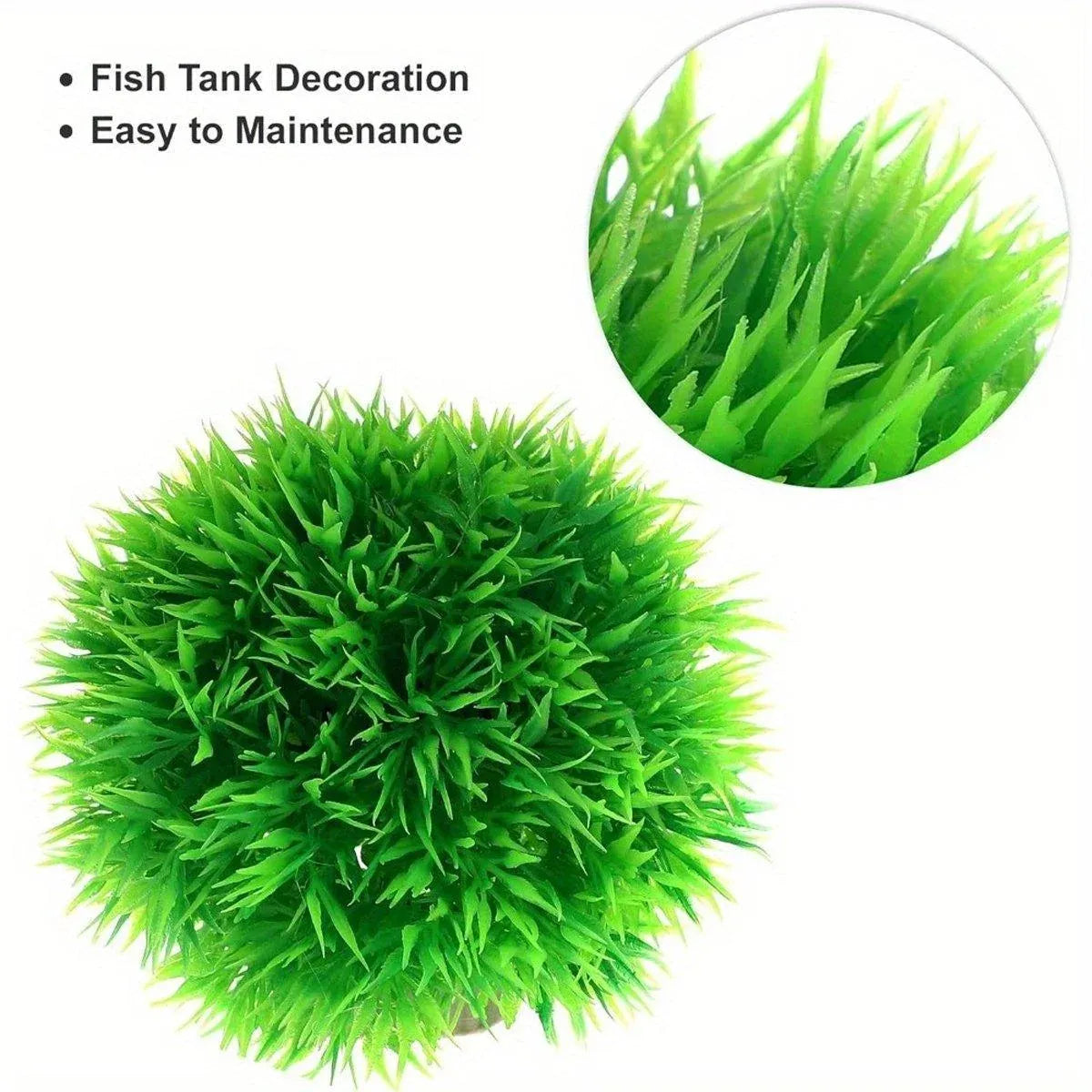 Green Artificial Aquarium Grass Balls - Large, 11.5 cm, 2-Pack