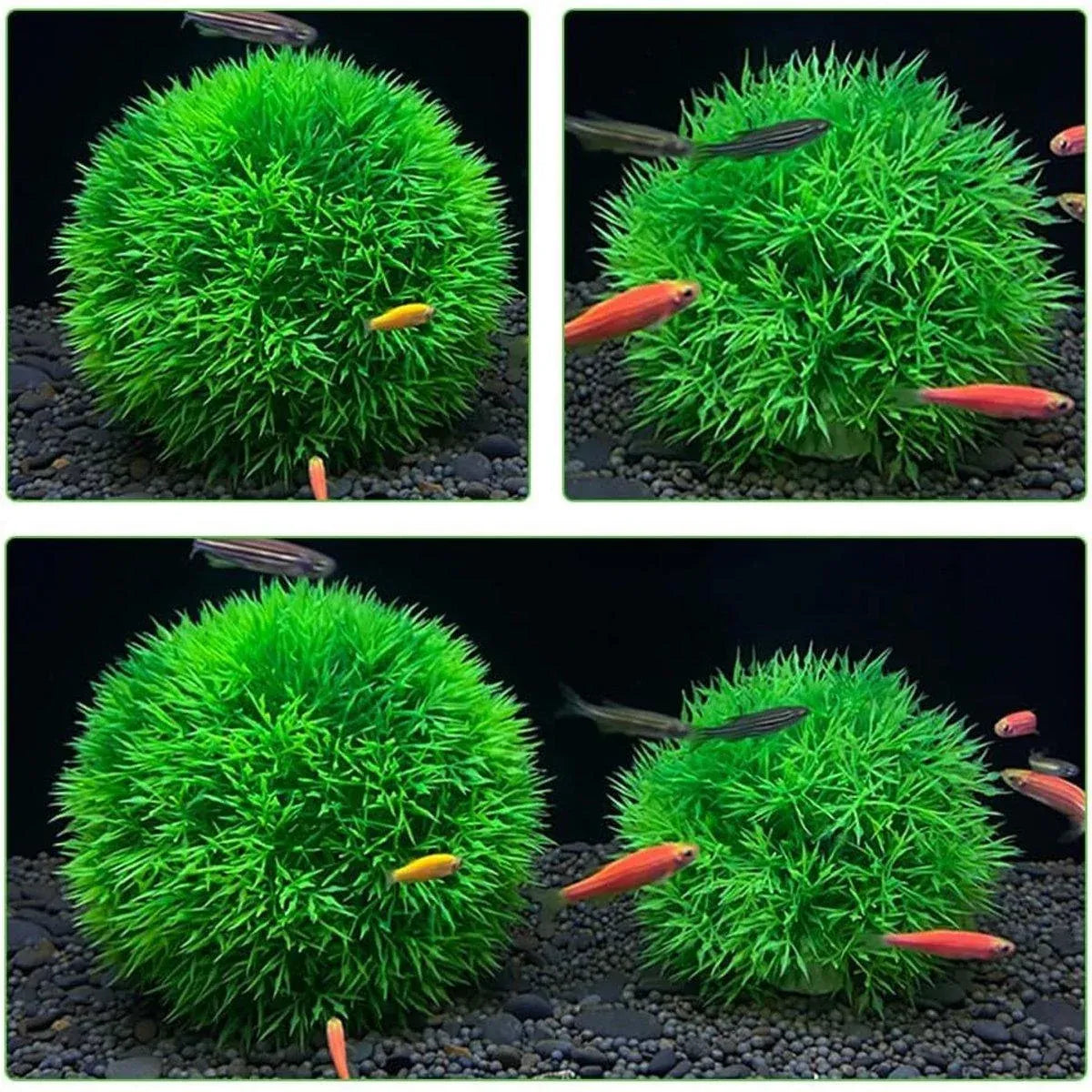 Green Artificial Aquarium Grass Balls - Large, 11.5 cm, 2-Pack