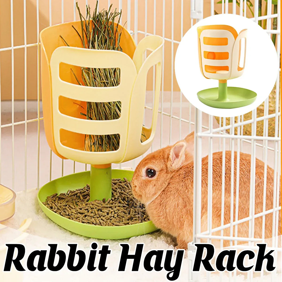 2-in-1 Rabbit Hay Feeder & Food Bowl - Orange