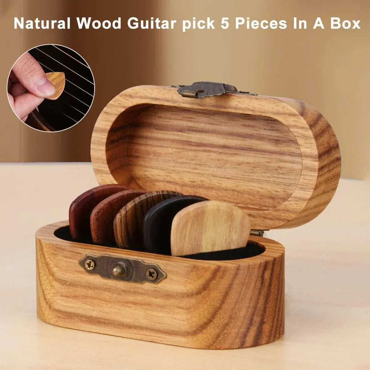 Solid Wood Guitar Pick Storage Case Moistureproof Durable Portable with Dividers — product image 5