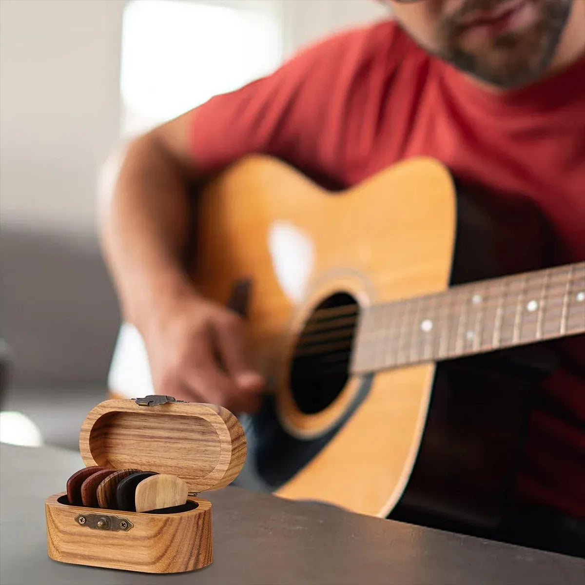 Solid Wood Guitar Pick Storage Case Moistureproof Durable Portable with Dividers — product image 7