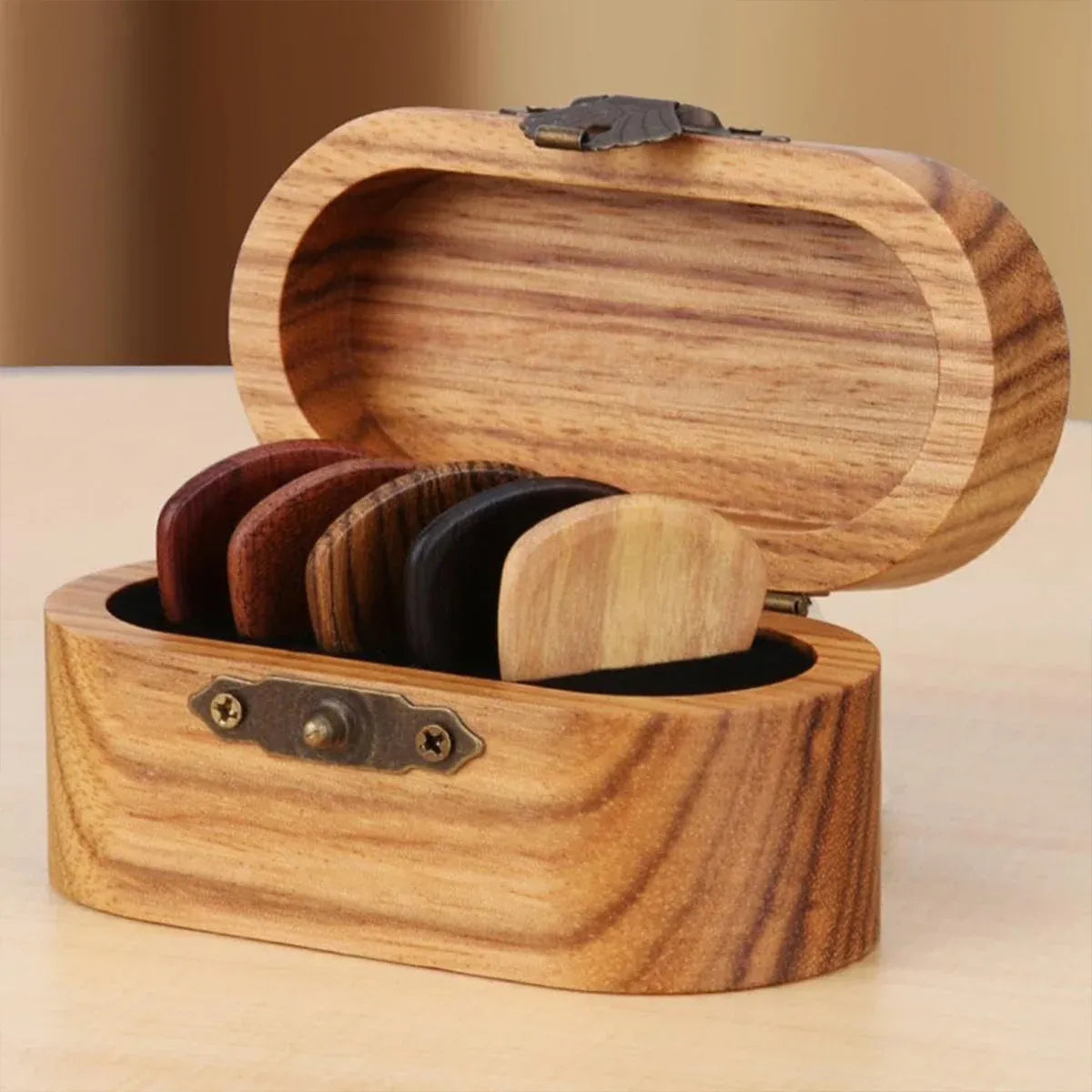 Solid Wood Guitar Pick Storage Case Moistureproof Durable Portable with Dividers — product image 8