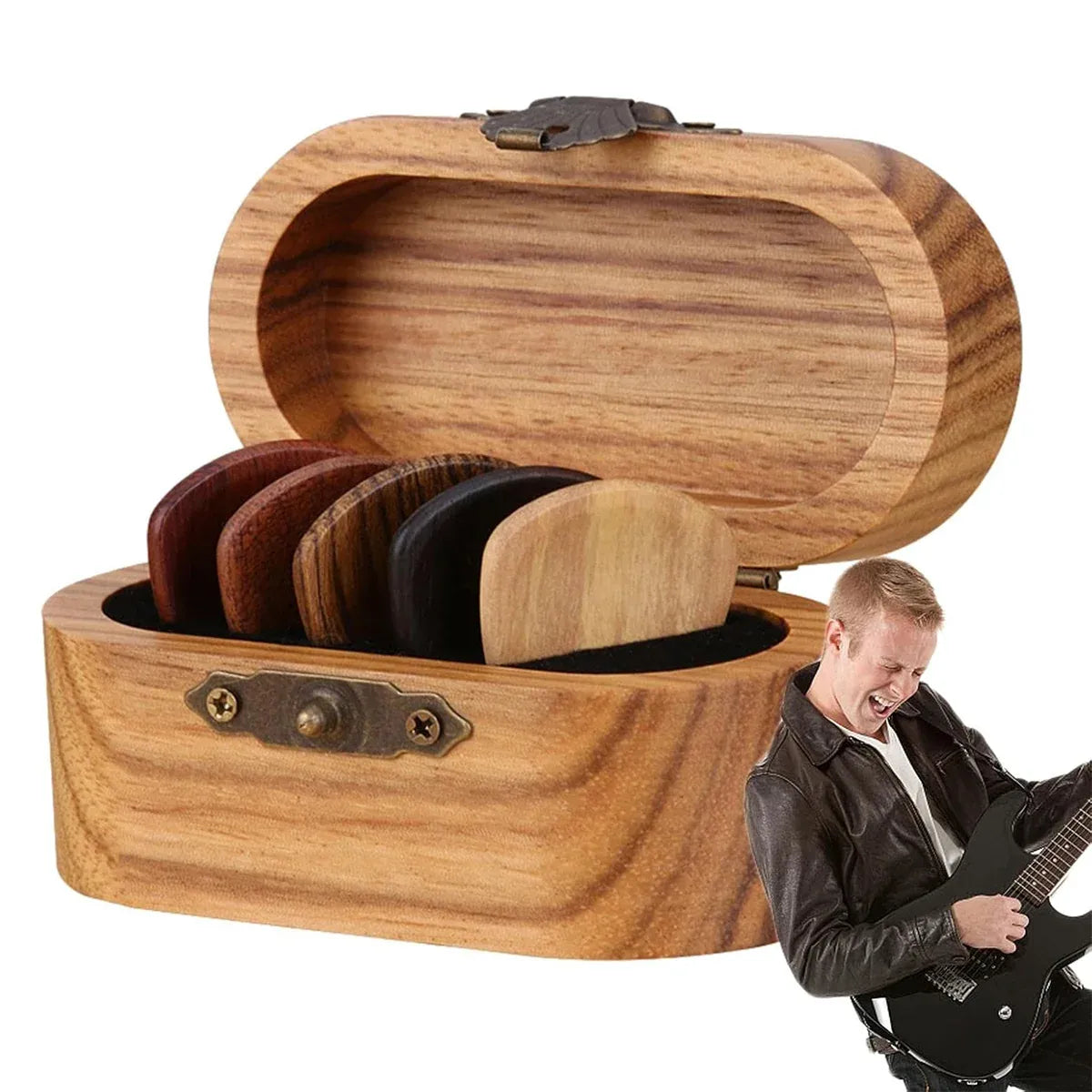 Solid Wood Guitar Pick Storage Case Moistureproof Durable Portable with Dividers — product image 11