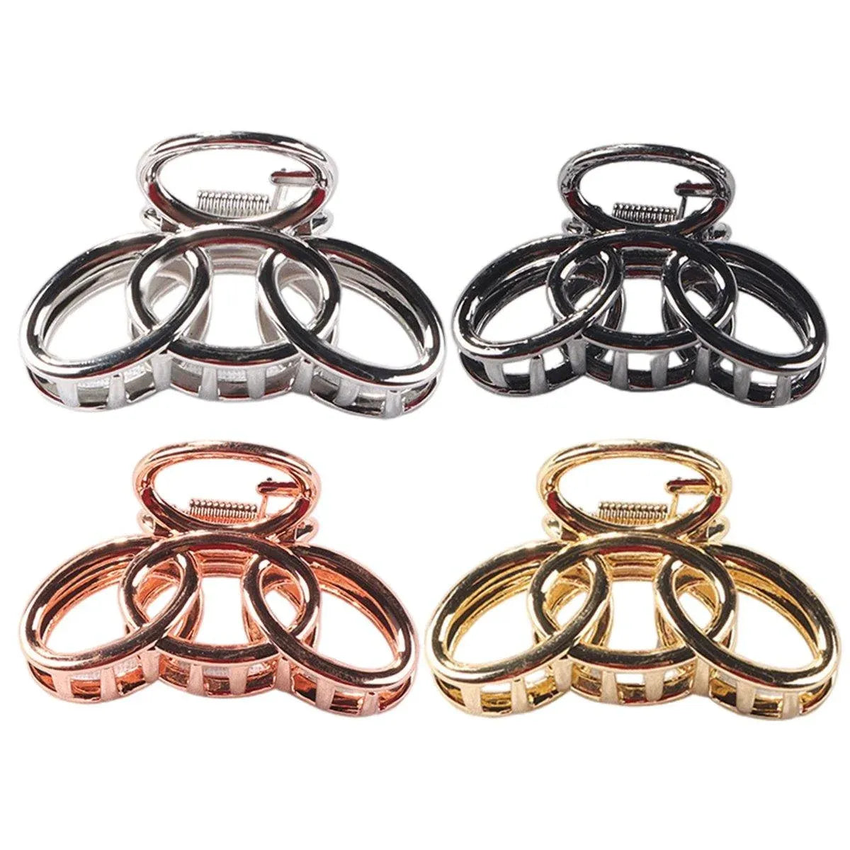4PCS Small Three-Ring Metal Hair Grab Clip for Women in 4 Colours Zinc Alloy