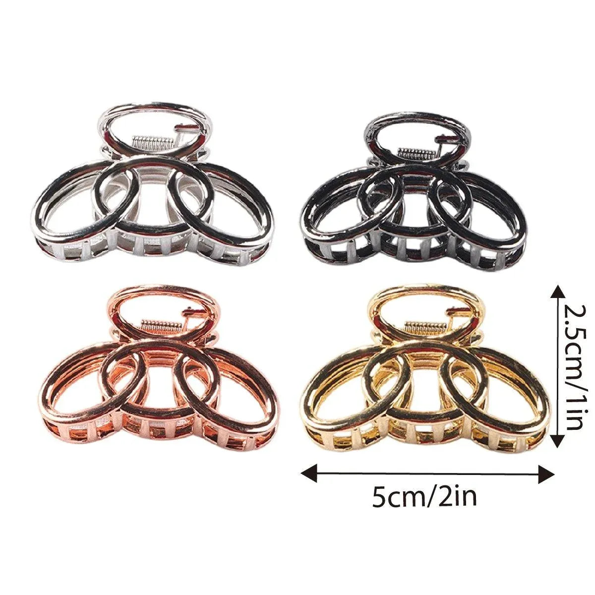 4PCS Small Three-Ring Metal Hair Grab Clip for Women in 4 Colours Zinc Alloy