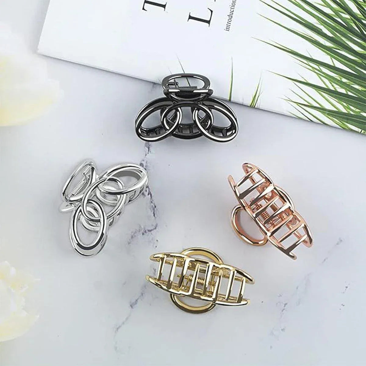4PCS Small Three-Ring Metal Hair Grab Clip for Women in 4 Colours Zinc Alloy