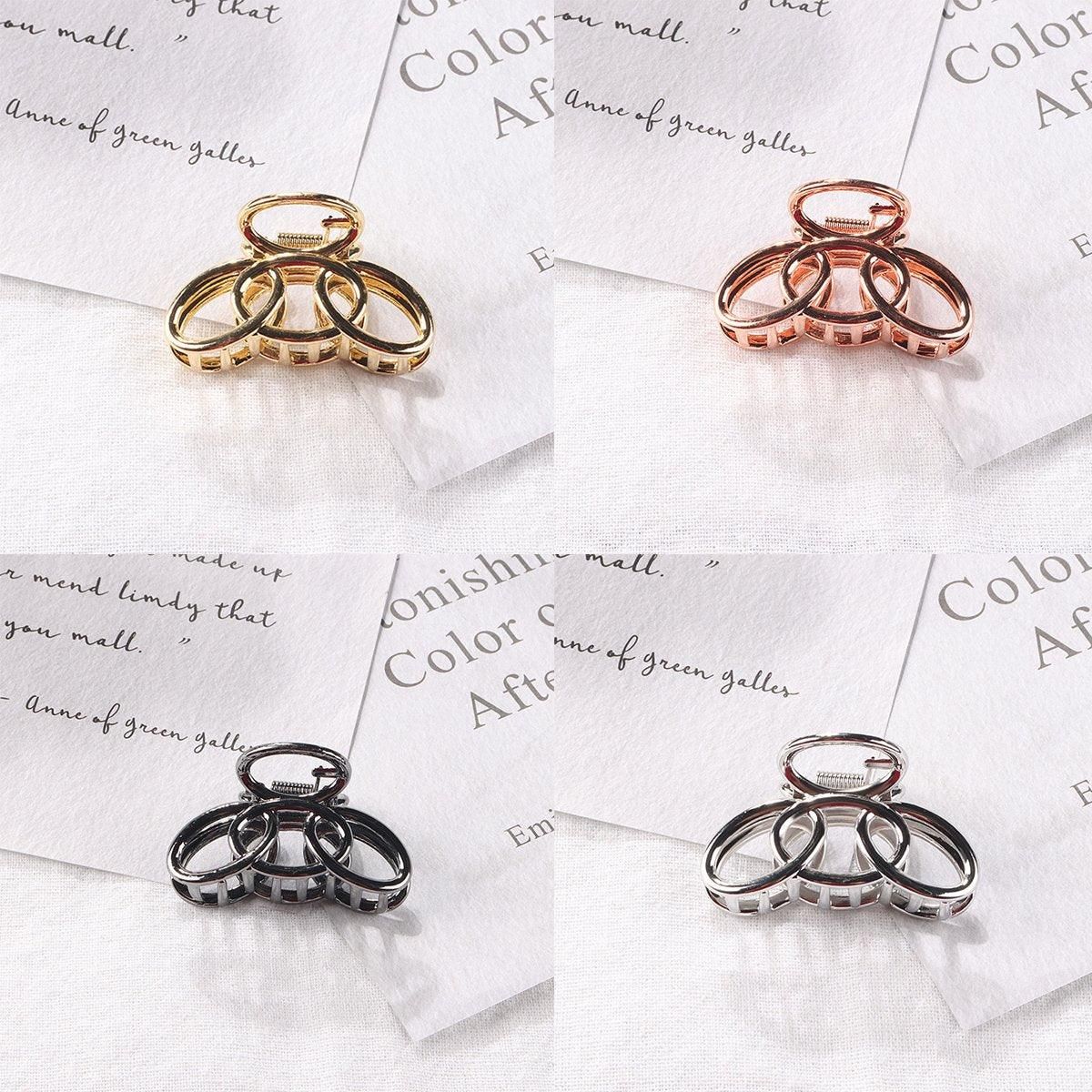 4PCS Small Three-Ring Metal Hair Grab Clip for Women in 4 Colours Zinc Alloy
