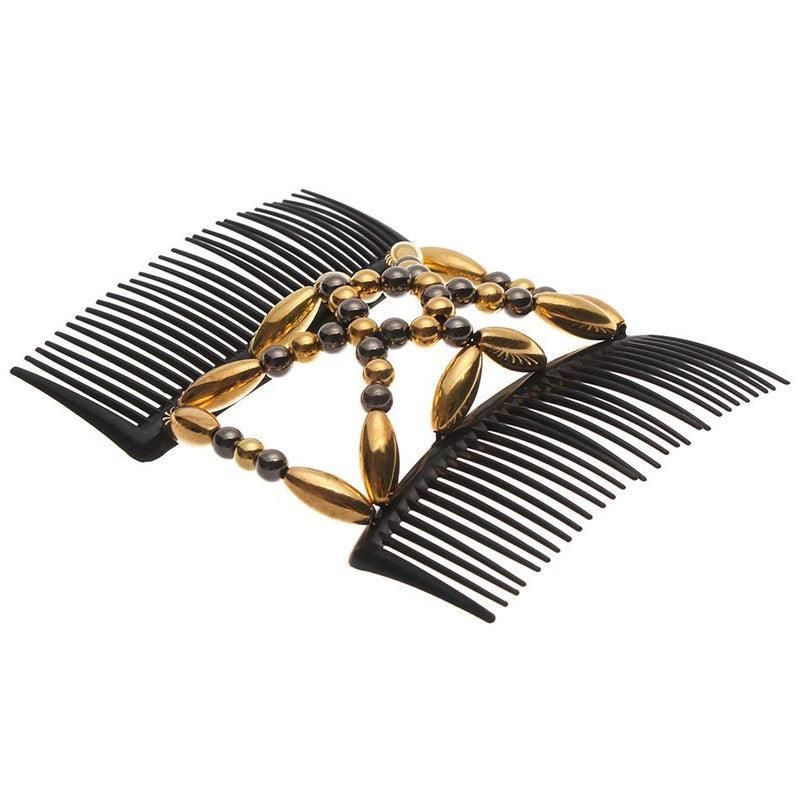 Beaded Stretchy Easy Magic Hair Comb Elastic Double Hair Clip Hair Accessories - Gold