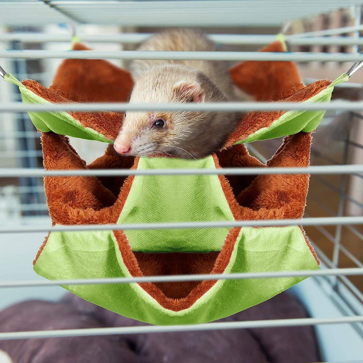 Hanging Plush Small Animal Hammock Nest - Green Rabbit