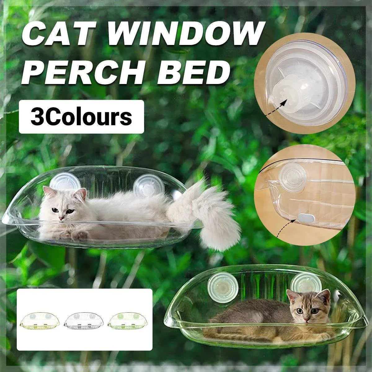 Clear Suction-Cup Cat Window Perch, White Frame, 50 × 30.5 cm