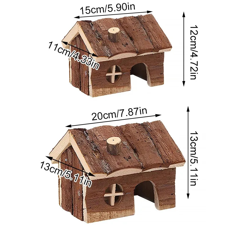 Pine-Wood Chimney-Style Hamster House - Large, 20 × 13 × 13 cm