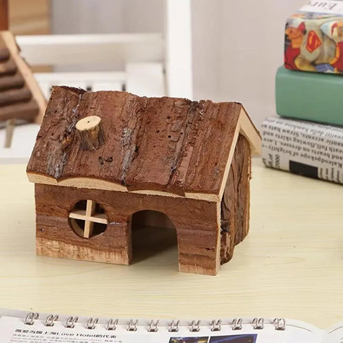 Pine-Wood Chimney-Style Hamster House - Large, 20 × 13 × 13 cm
