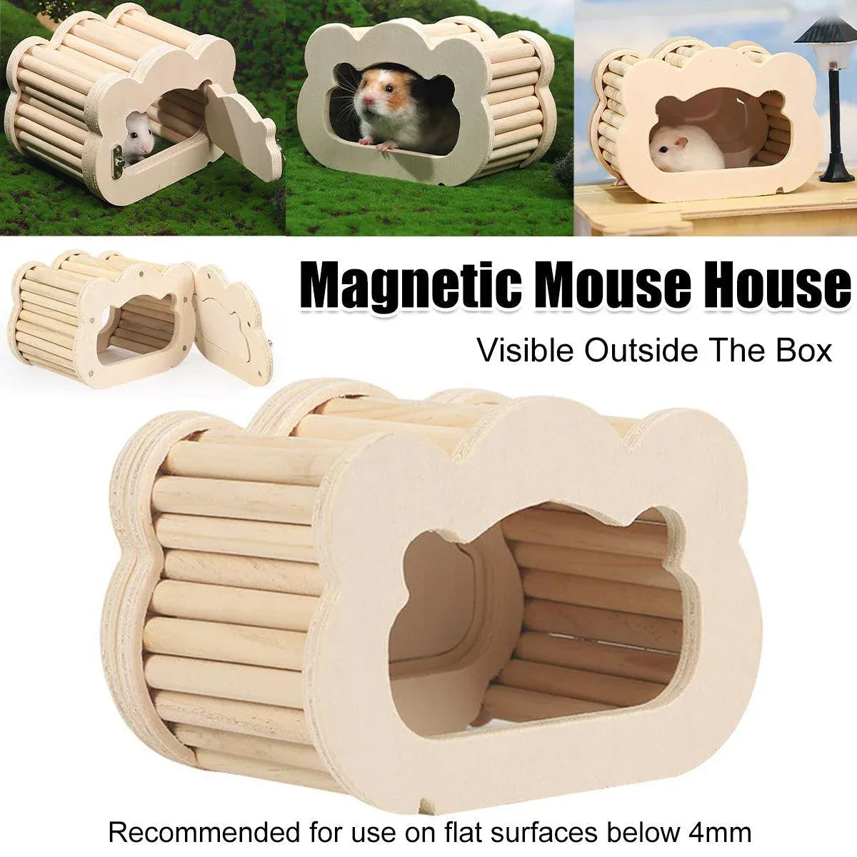 Cloud-Shaped Pine-Wood Hamster Hide with Viewing Door - 11 cm