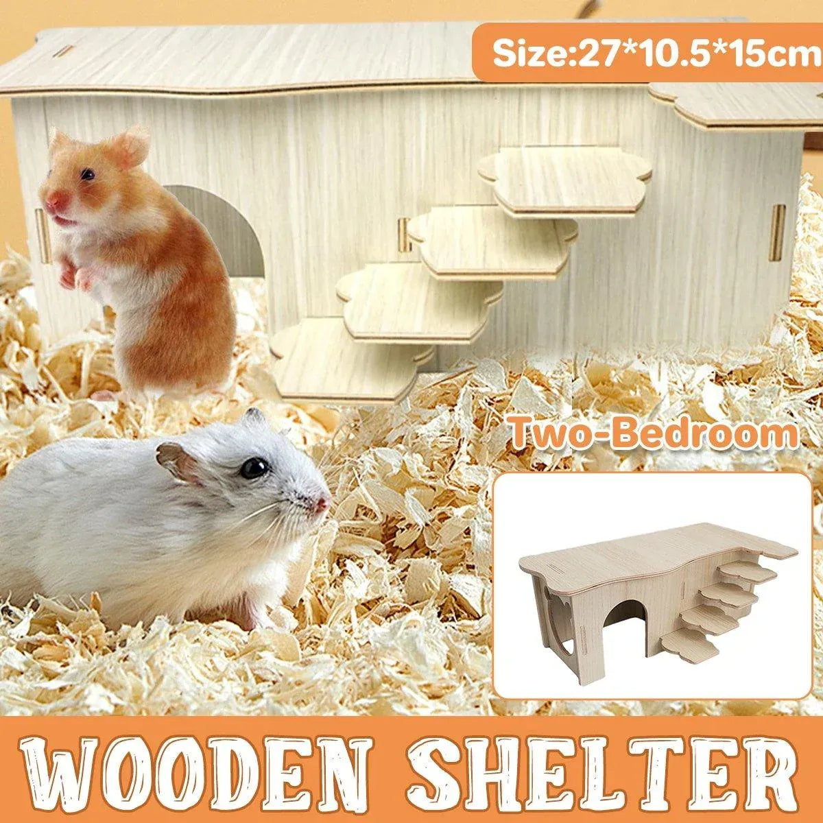 Wooden Hamster Maze Hideout with Platform - 27 × 15 × 10.5 cm