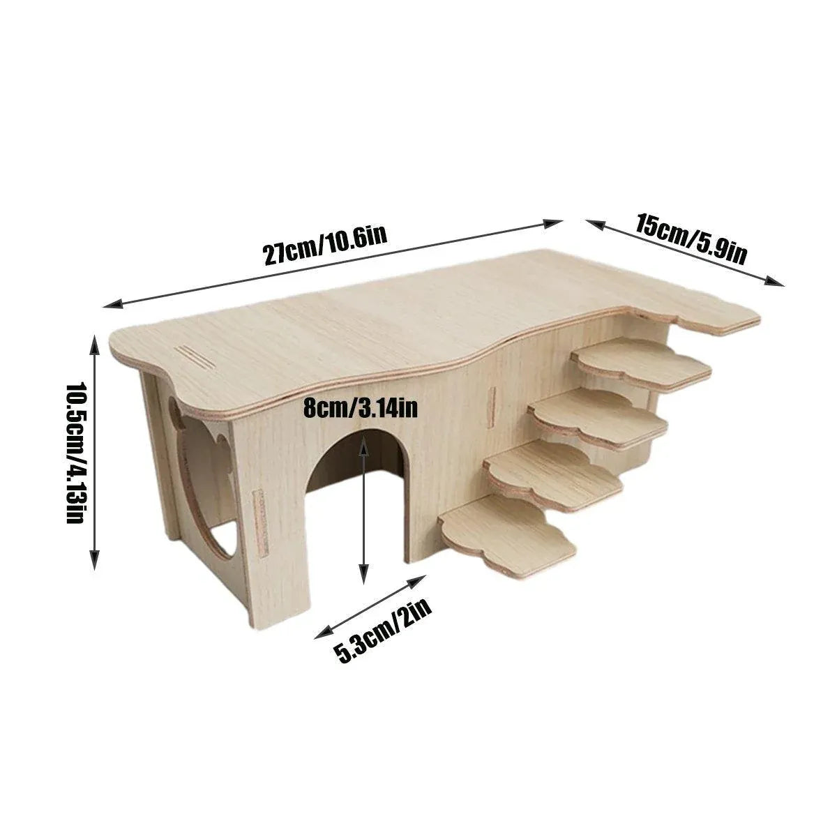 Wooden Hamster Maze Hideout with Platform - 27 × 15 × 10.5 cm