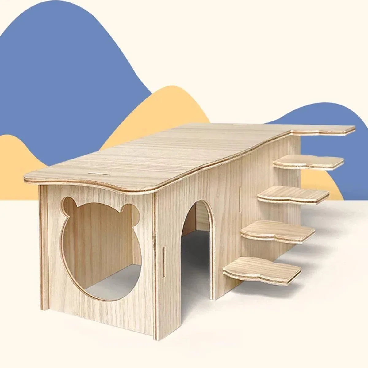 Wooden Hamster Maze Hideout with Platform - 27 × 15 × 10.5 cm