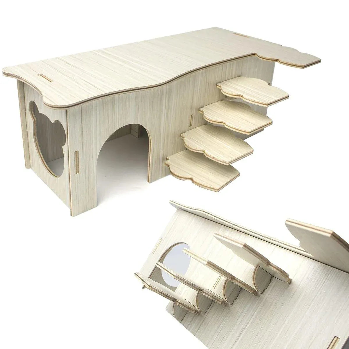 Wooden Hamster Maze Hideout with Platform - 27 × 15 × 10.5 cm