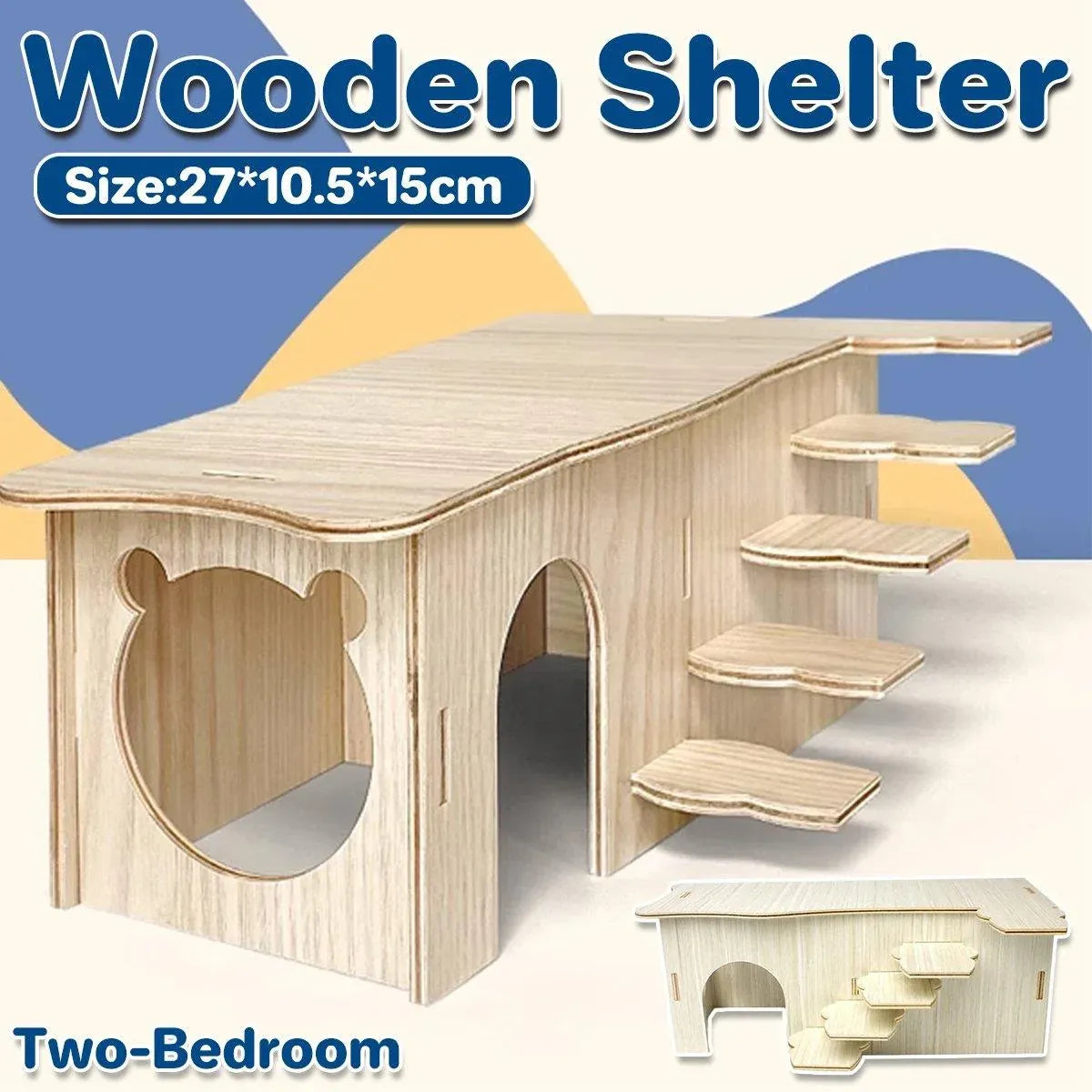 Wooden Hamster Maze Hideout with Platform - 27 × 15 × 10.5 cm