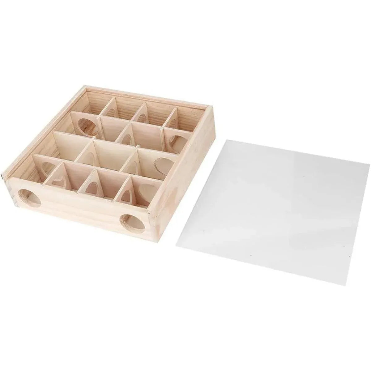 Wooden 16-Hole Small-Pet Maze & Tunnel Board - 25 × 25 cm