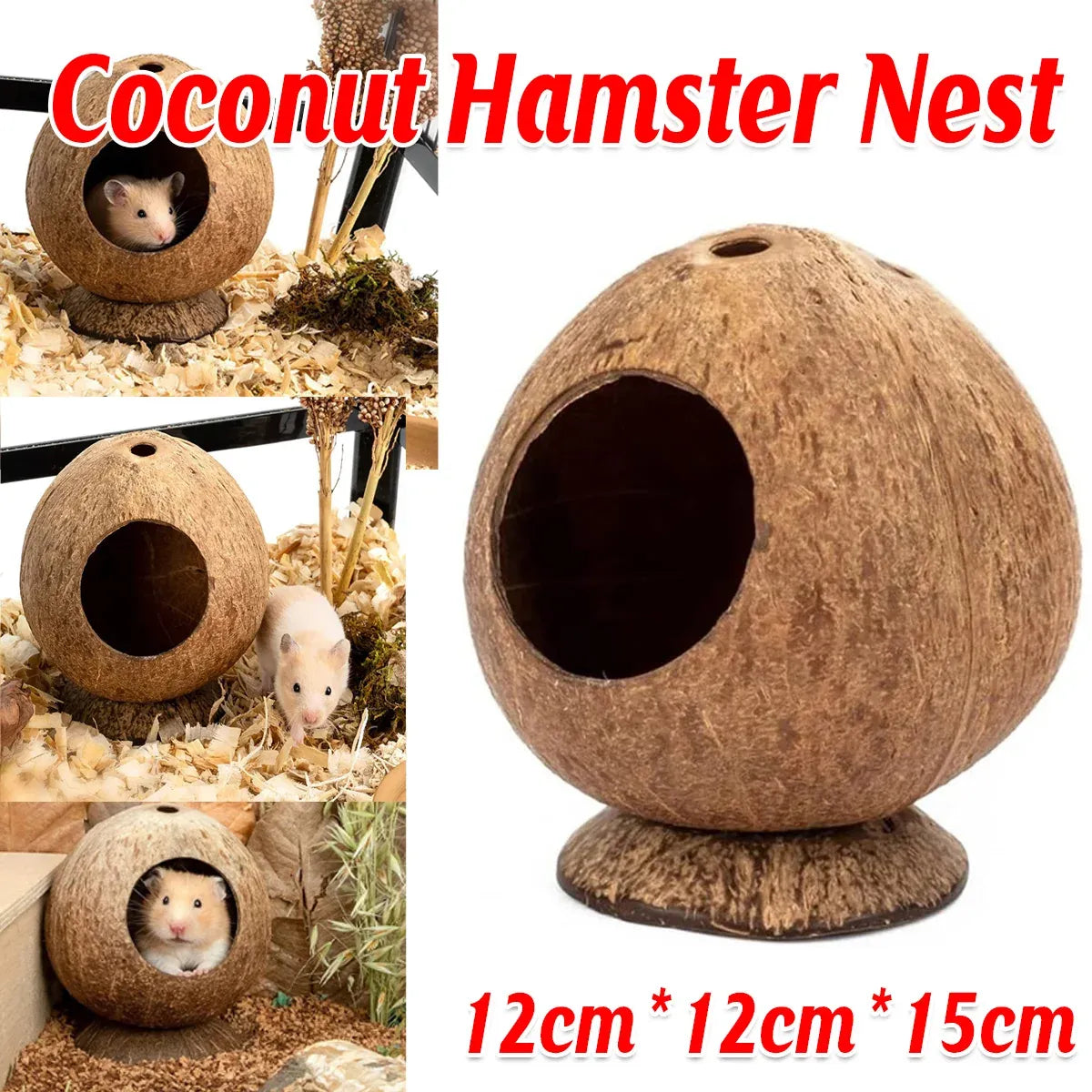Natural Coconut-Shell Hamster Hideaway & Nest - Brown, 15 cm