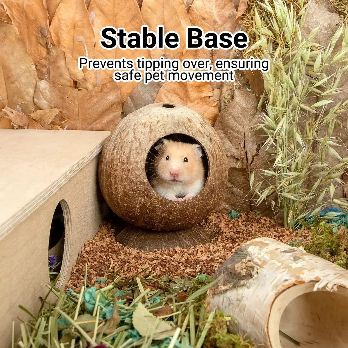 Natural Coconut-Shell Hamster Hideaway & Nest - Brown, 15 cm