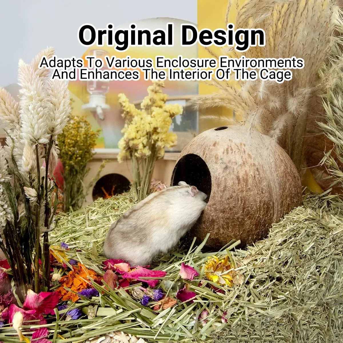 Natural Coconut-Shell Hamster Hideaway & Nest - Brown, 15 cm