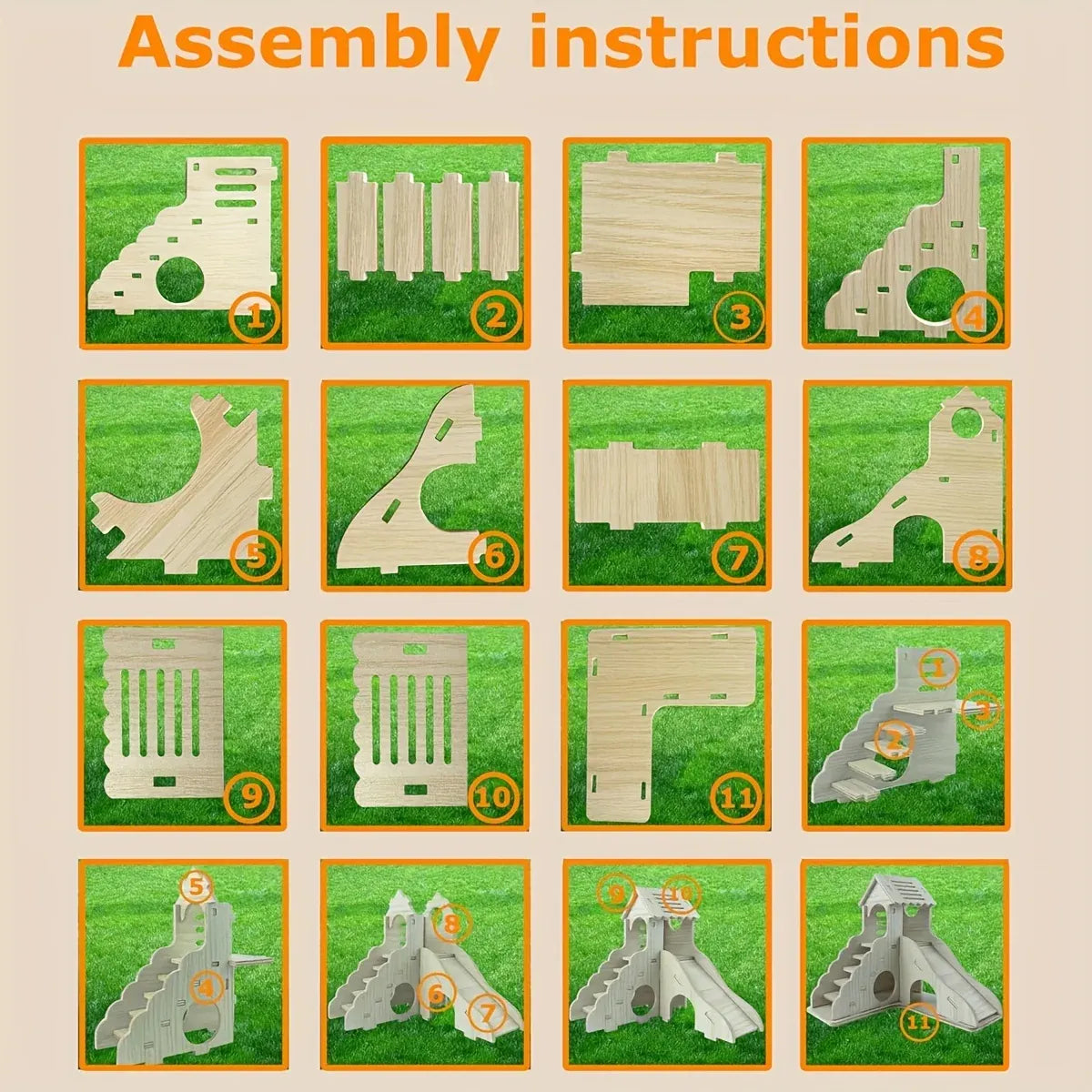 Wooden Hamster Play Villa with Slide & Steps - 17 × 17 × 16.6 cm
