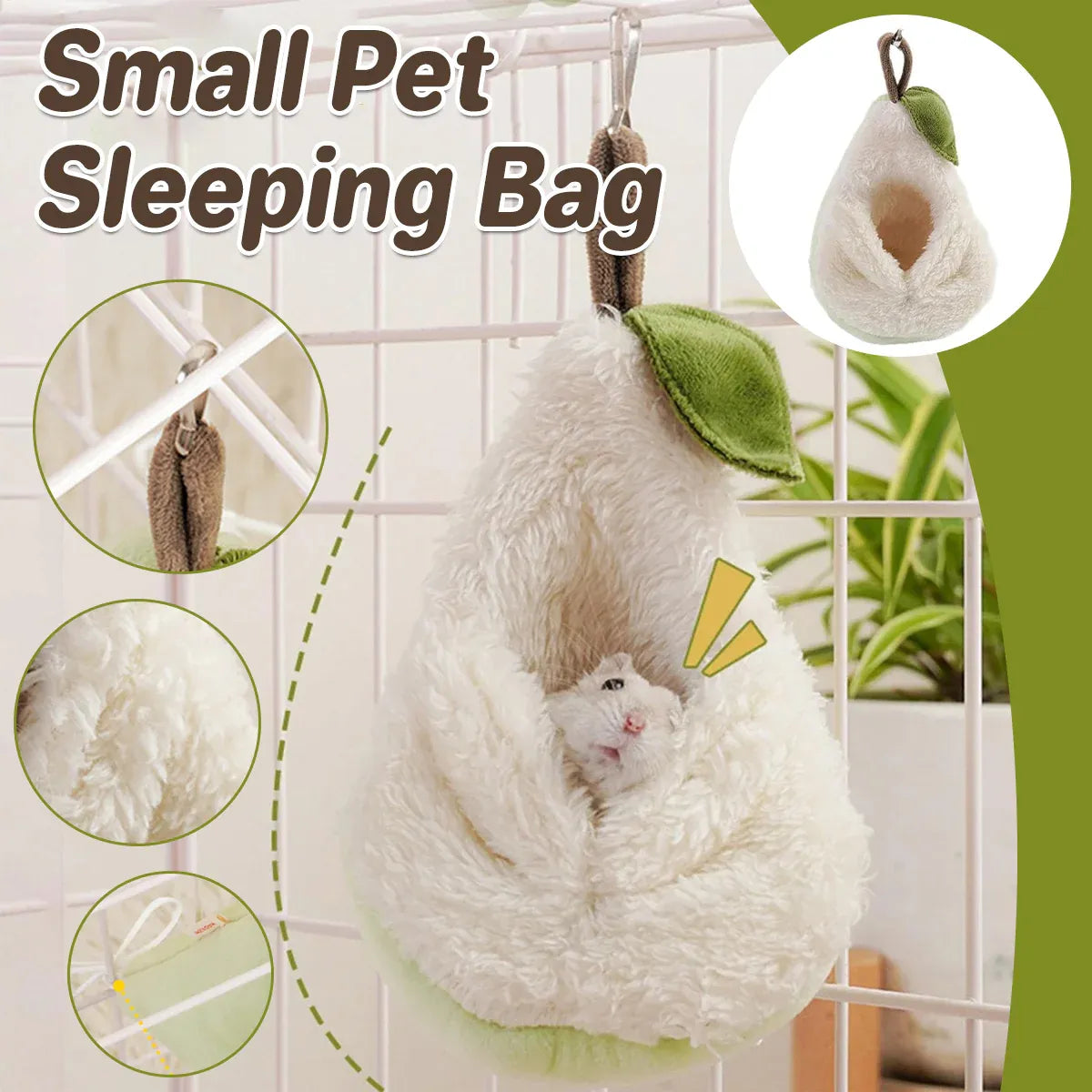 Pear-Shaped Hanging Small Pet Sleeping Pouch - Green, 15 cm