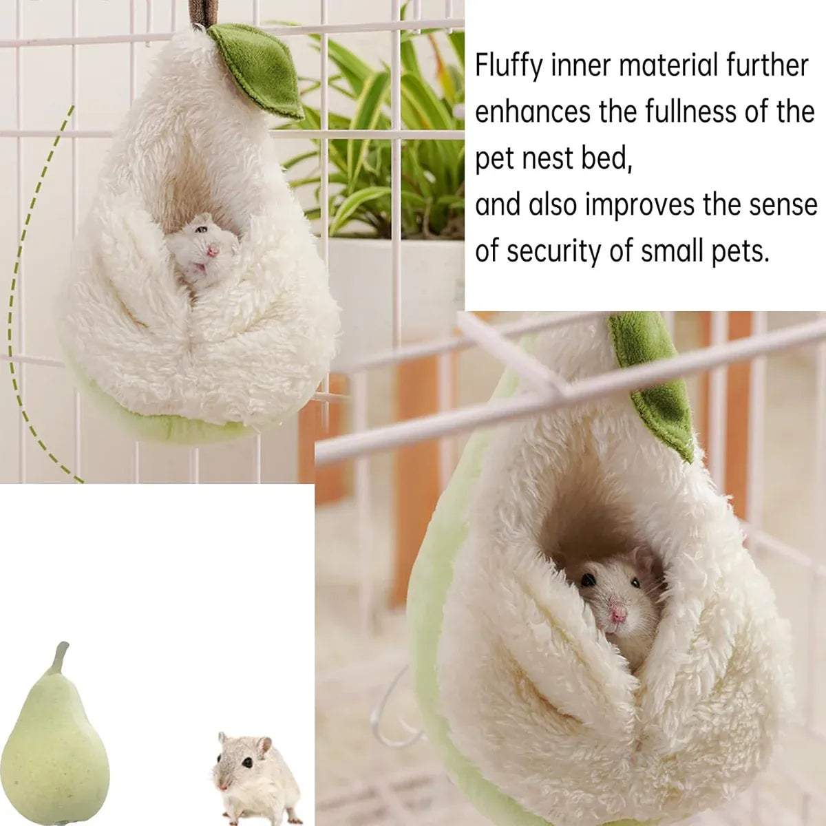 Pear-Shaped Hanging Small Pet Sleeping Pouch - Green, 15 cm