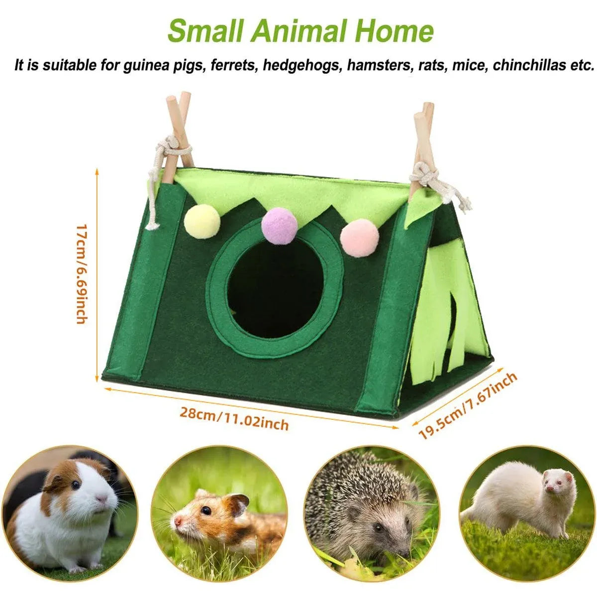 Small Pet Triangle Hideout Tent - Pink, 28 × 19.5 × 17 cm