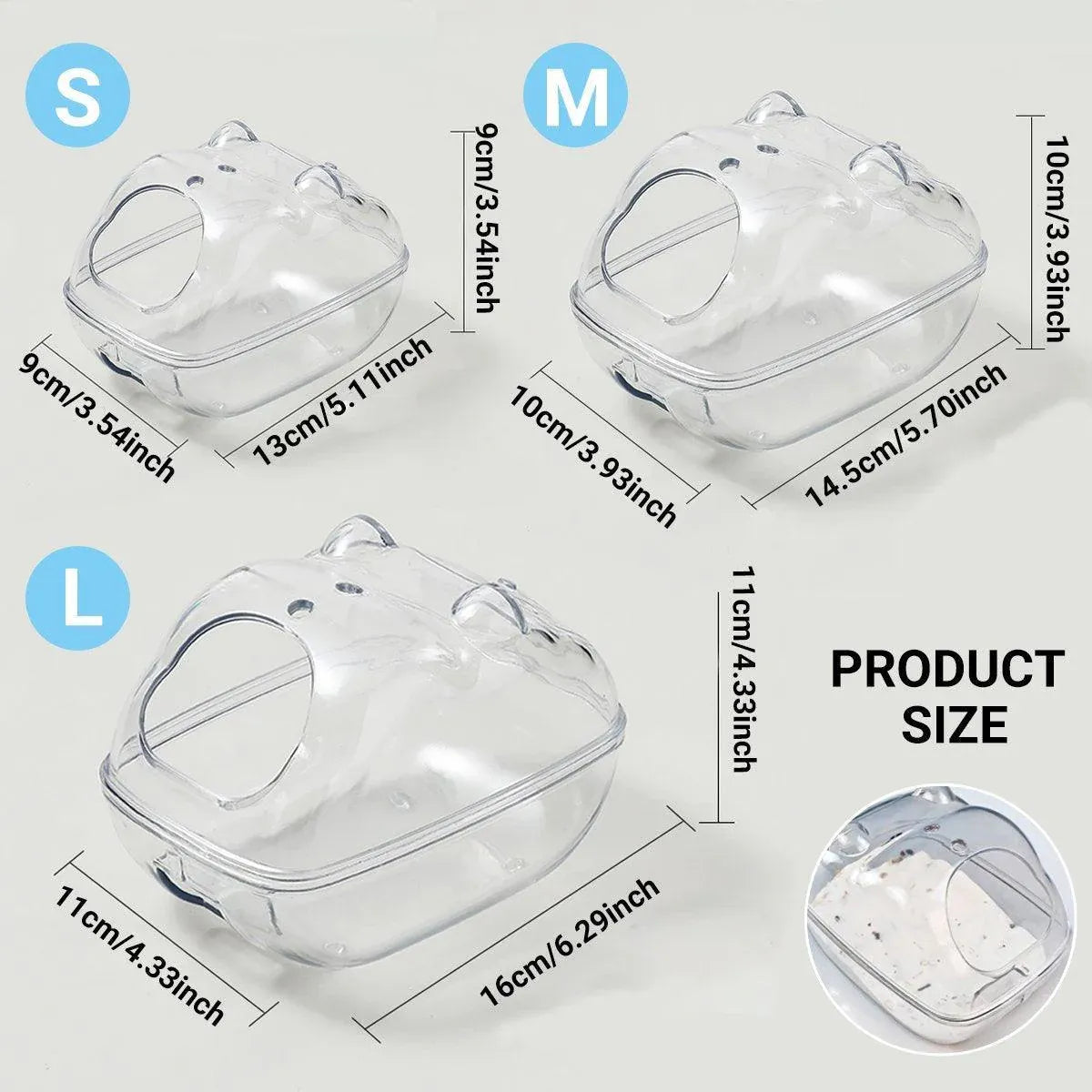 Clear Plastic Hamster Sand Bath & Toilet Container - Medium, 14.5 × 10 × 10 cm