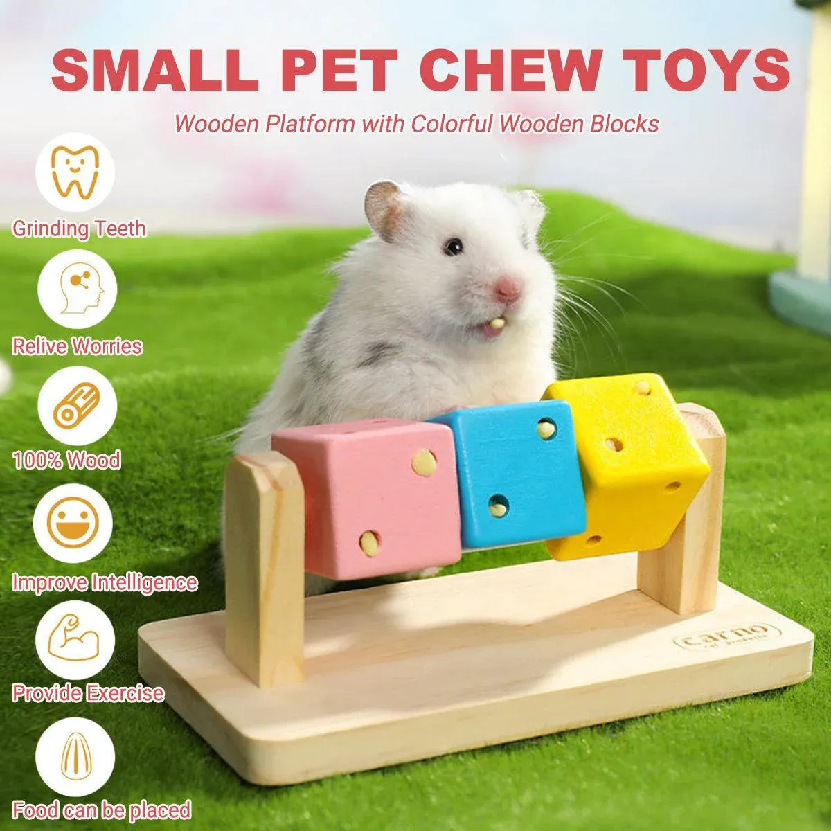 Rotating Wooden Hamster Activity Cube - 14 × 7 × 6 cm